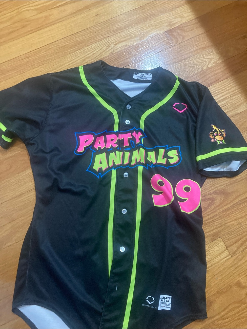 Party Animals Black Neon Green & Pink Baseball Jersey - size medium